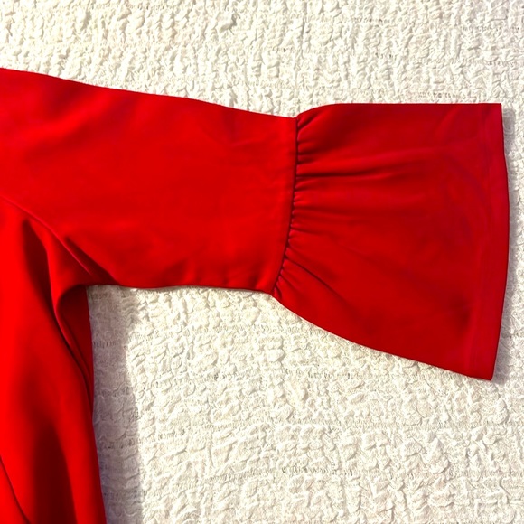 J.McLaughlin Holiday Red Solid Dress size XL Crew Neck Dress 3/4 sleeve - Picture 3 of 4